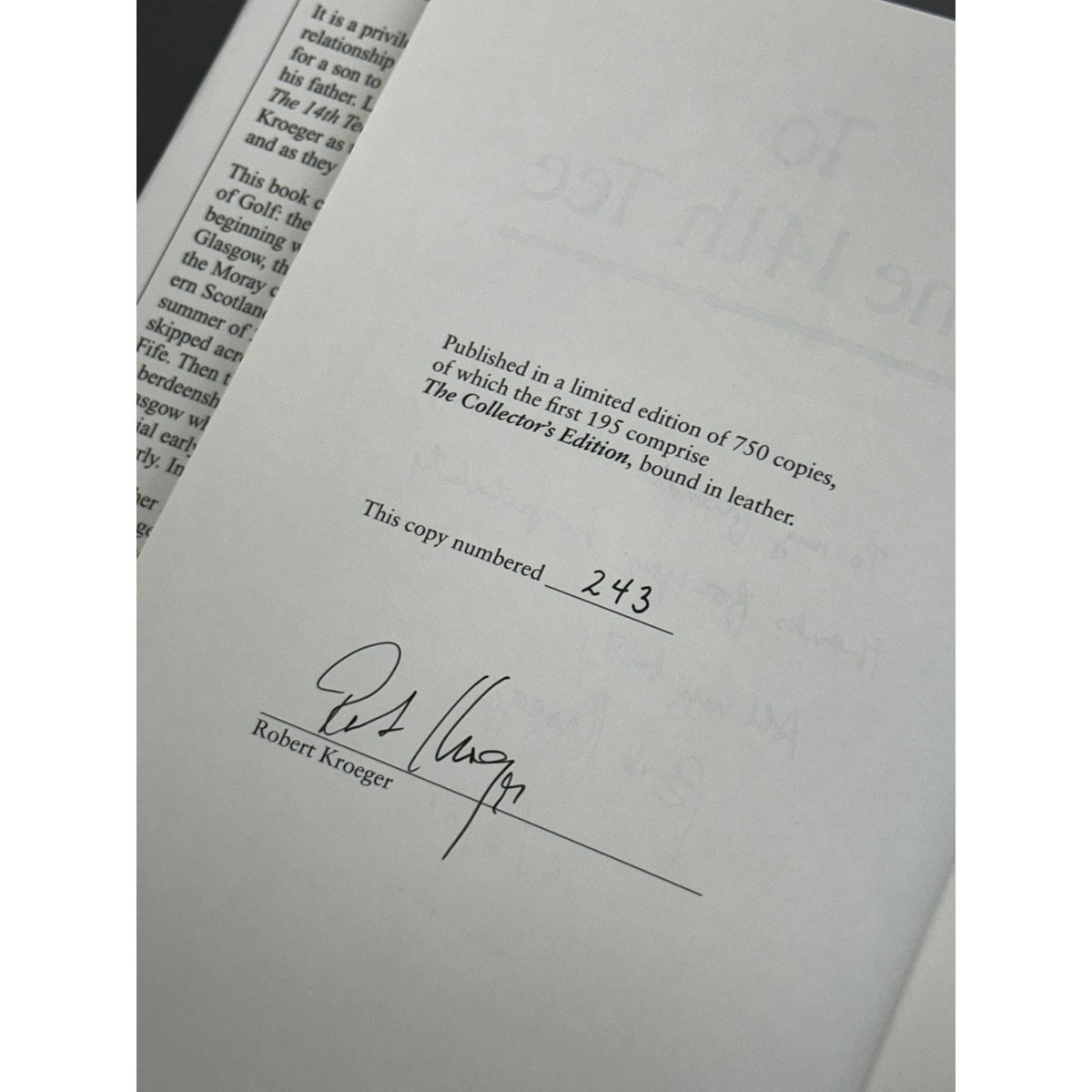 To The 14th Tee: A Pilgrimage to the Links of Scotland by Robert Kroeger - Signed & Inscribed