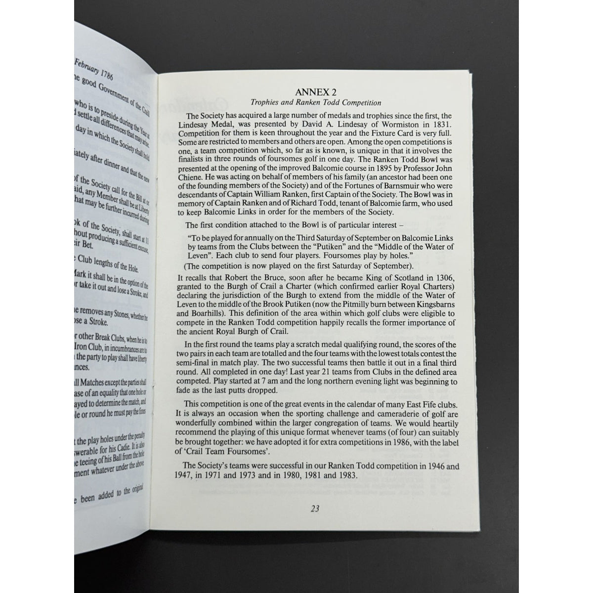 200 Years Crail Golfing Society 1786–1986 by John MacDonald