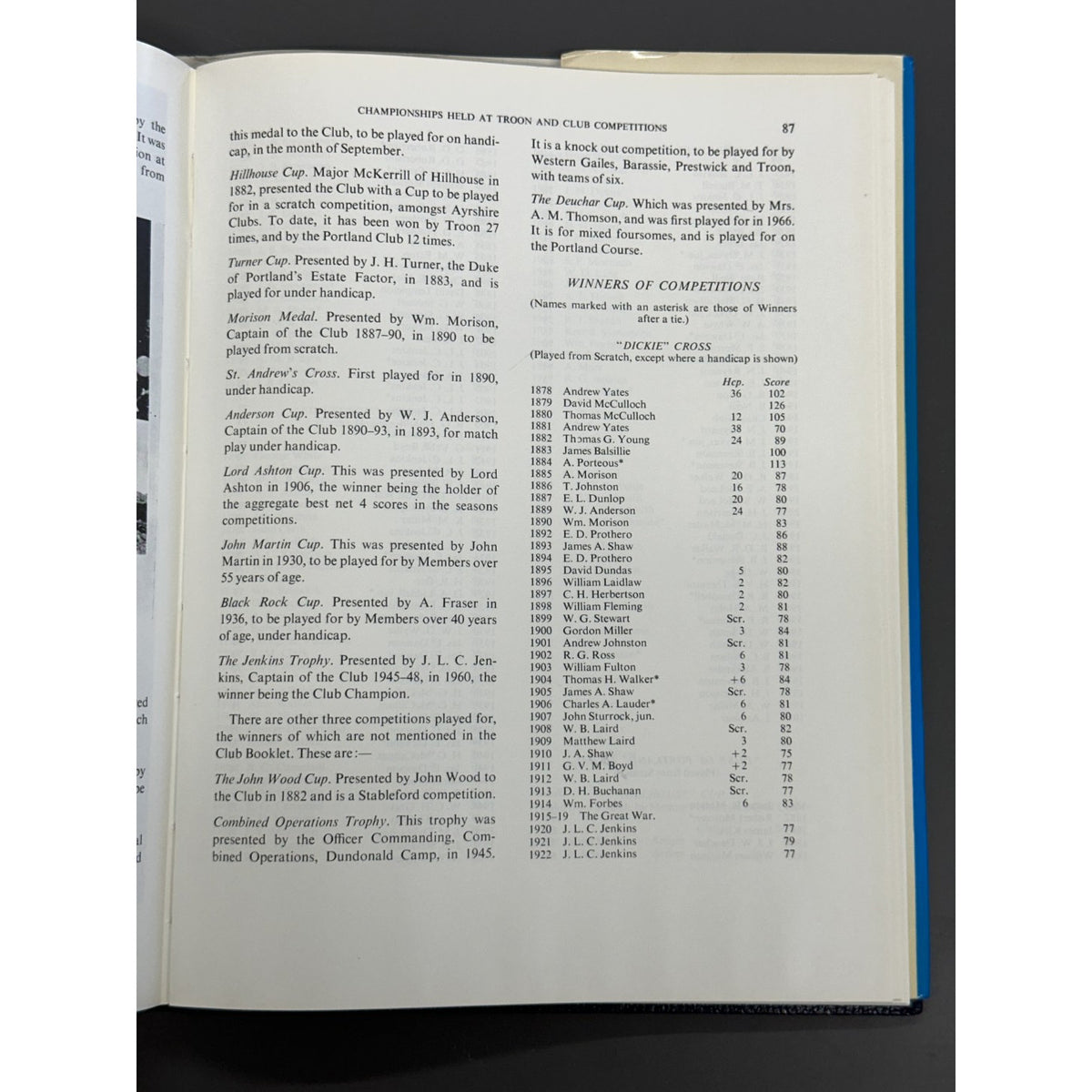 Troon Golf Club - Its History From 1878 by I.M. Mackintosh