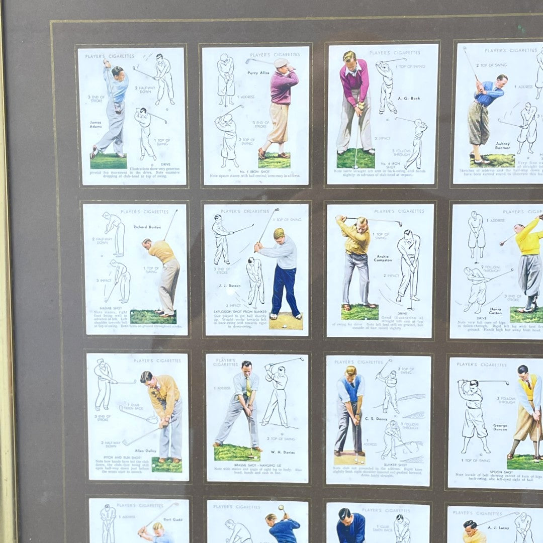 Framed full set of 25 - John Player & Sons 1939 "Golf" (Large) cigarette card set