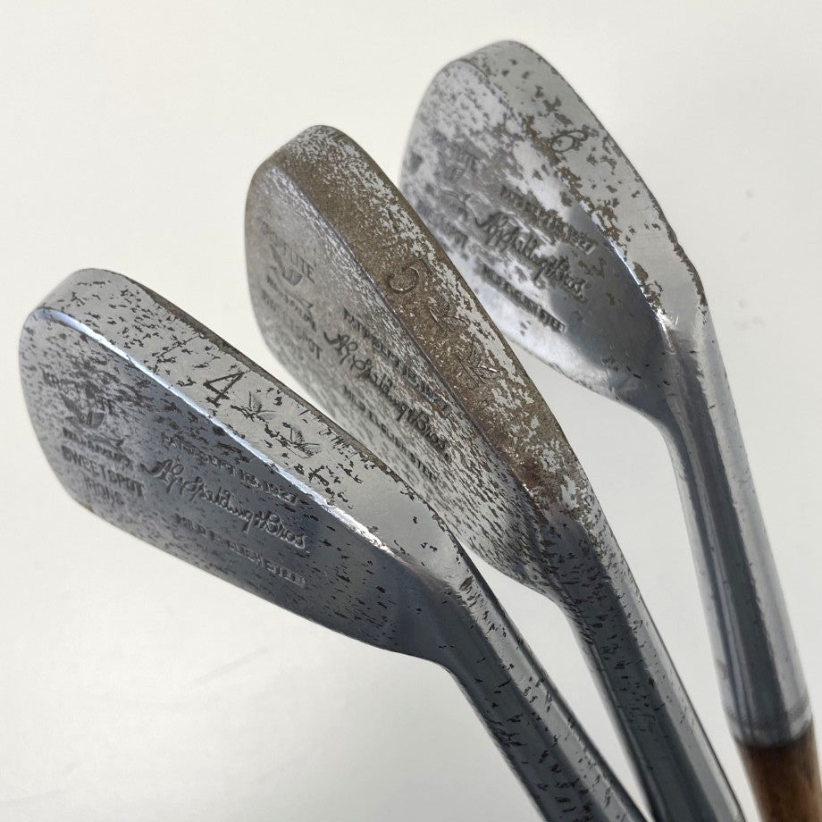 VERY RARE - Full Matching Set - 1920's A.G. Spalding & Bros - KRI-FLITE Sweet Spot Hickory Irons