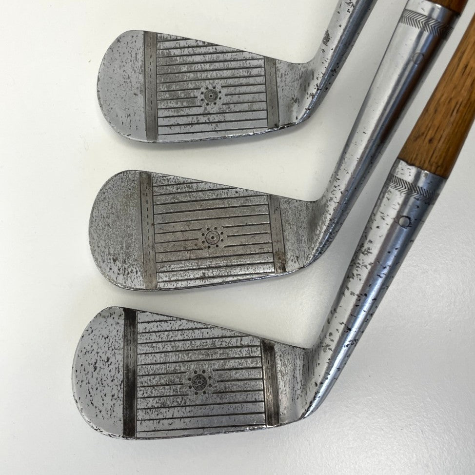 VERY RARE - Full Matching Set - 1920's A.G. Spalding & Bros - KRI-FLITE Sweet Spot Hickory Irons
