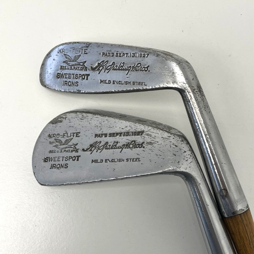 VERY RARE - Full Matching Set - 1920's A.G. Spalding & Bros - KRI-FLITE Sweet Spot Hickory Irons