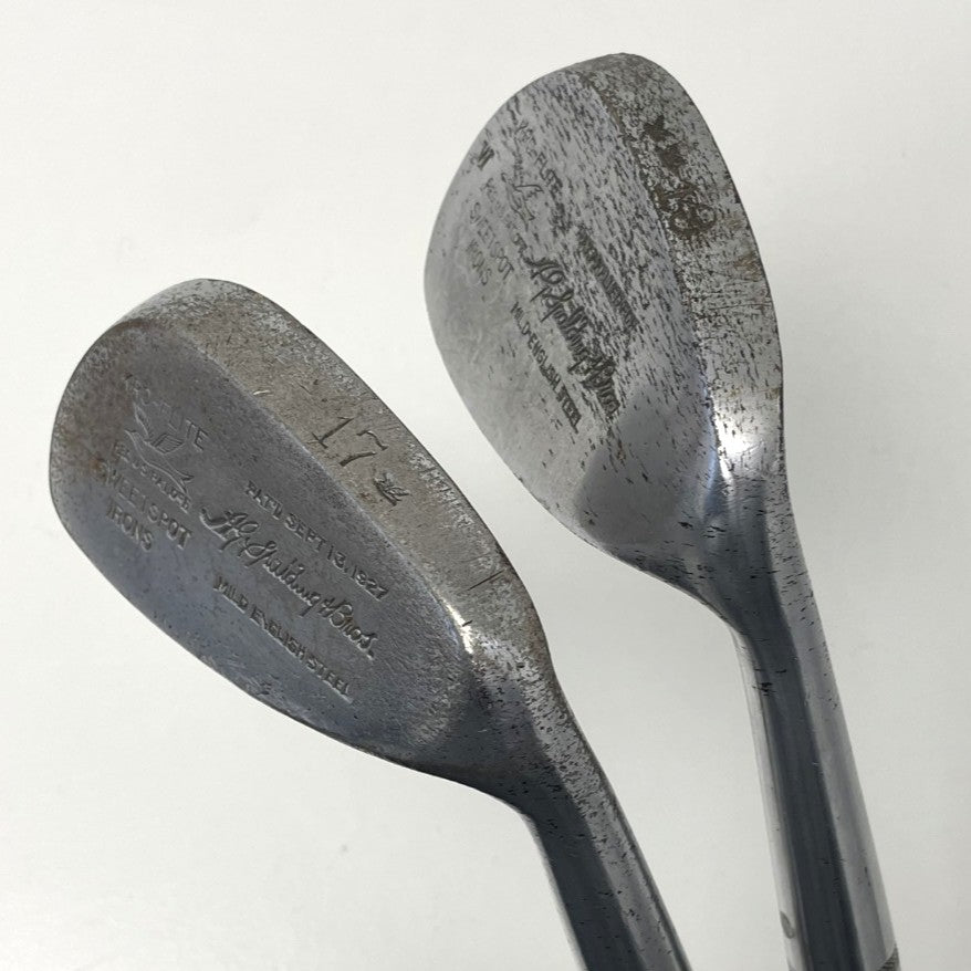 VERY RARE - Full Matching Set - 1920's A.G. Spalding & Bros - KRI-FLITE Sweet Spot Hickory Irons