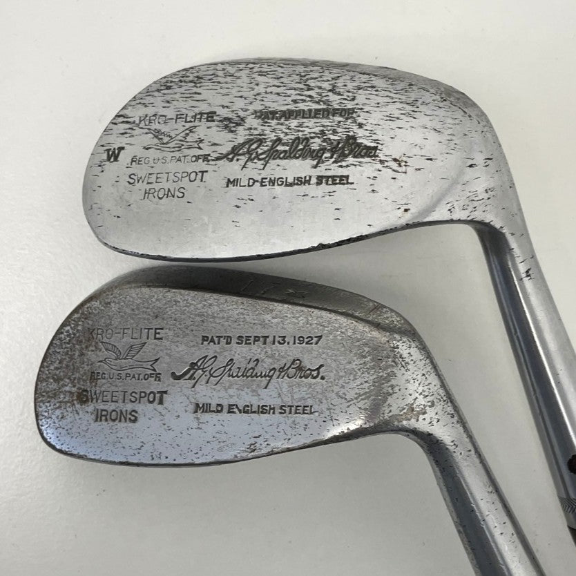 VERY RARE - Full Matching Set - 1920's A.G. Spalding & Bros - KRI-FLITE Sweet Spot Hickory Irons