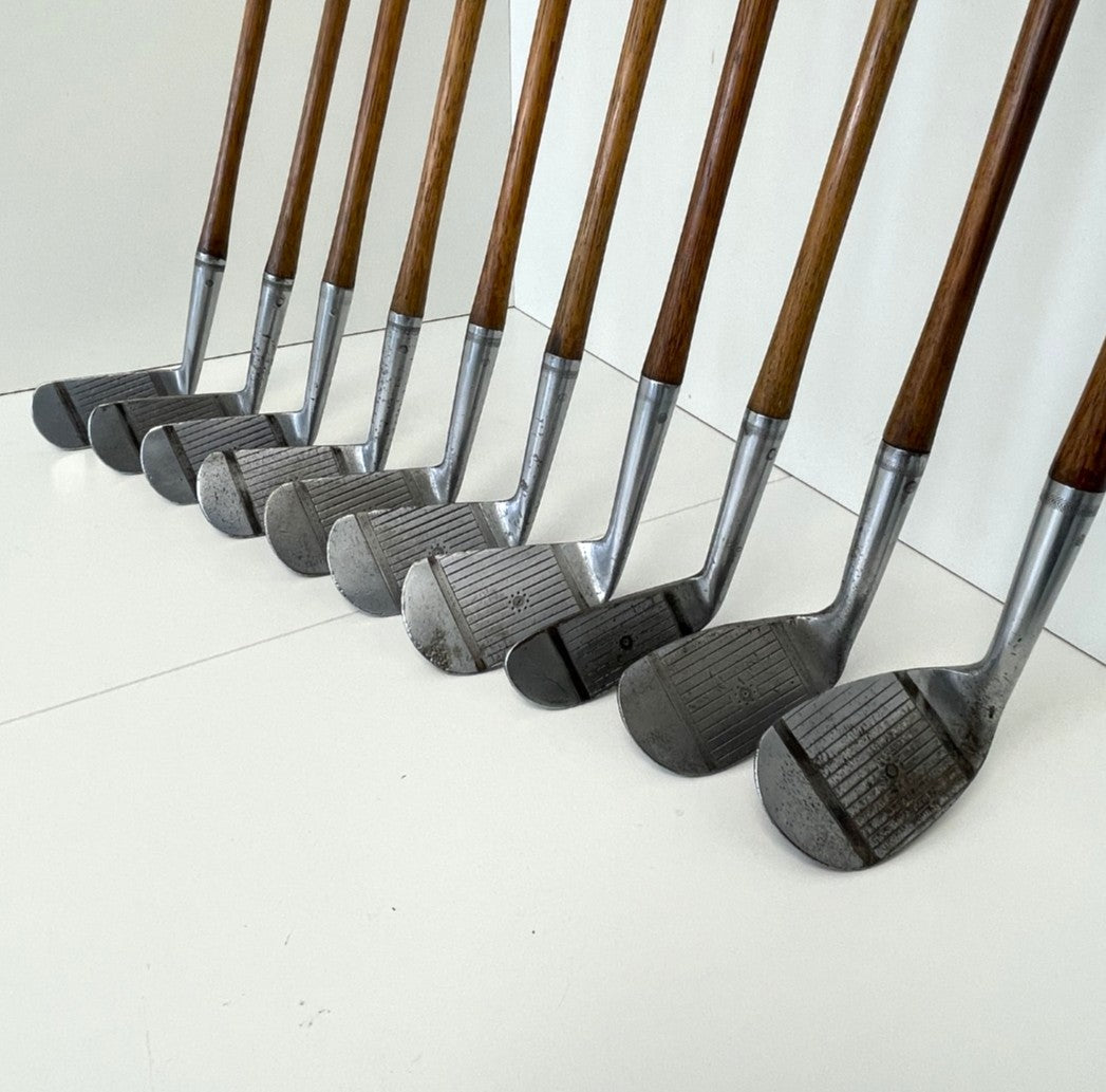 VERY RARE - Full Matching Set - 1920's A.G. Spalding & Bros - KRI-FLITE Sweet Spot Hickory Irons