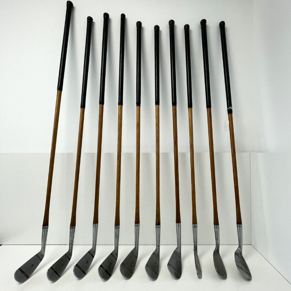 VERY RARE - Full Matching Set - 1920's A.G. Spalding & Bros - KRI-FLITE Sweet Spot Hickory Irons