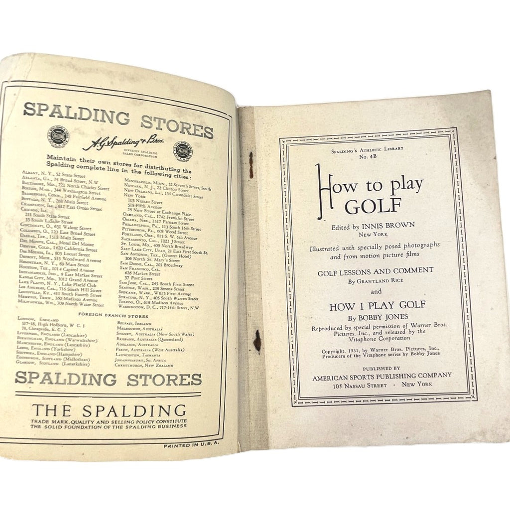 Spalding's Athletic Library Number 4B - How To Play Golf: "How I Play Golf" by Bobby Jones - 1935
