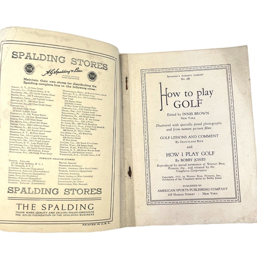 Spalding's Athletic Library Number 4B - How To Play Golf: "How I Play Golf" by Bobby Jones - 1935