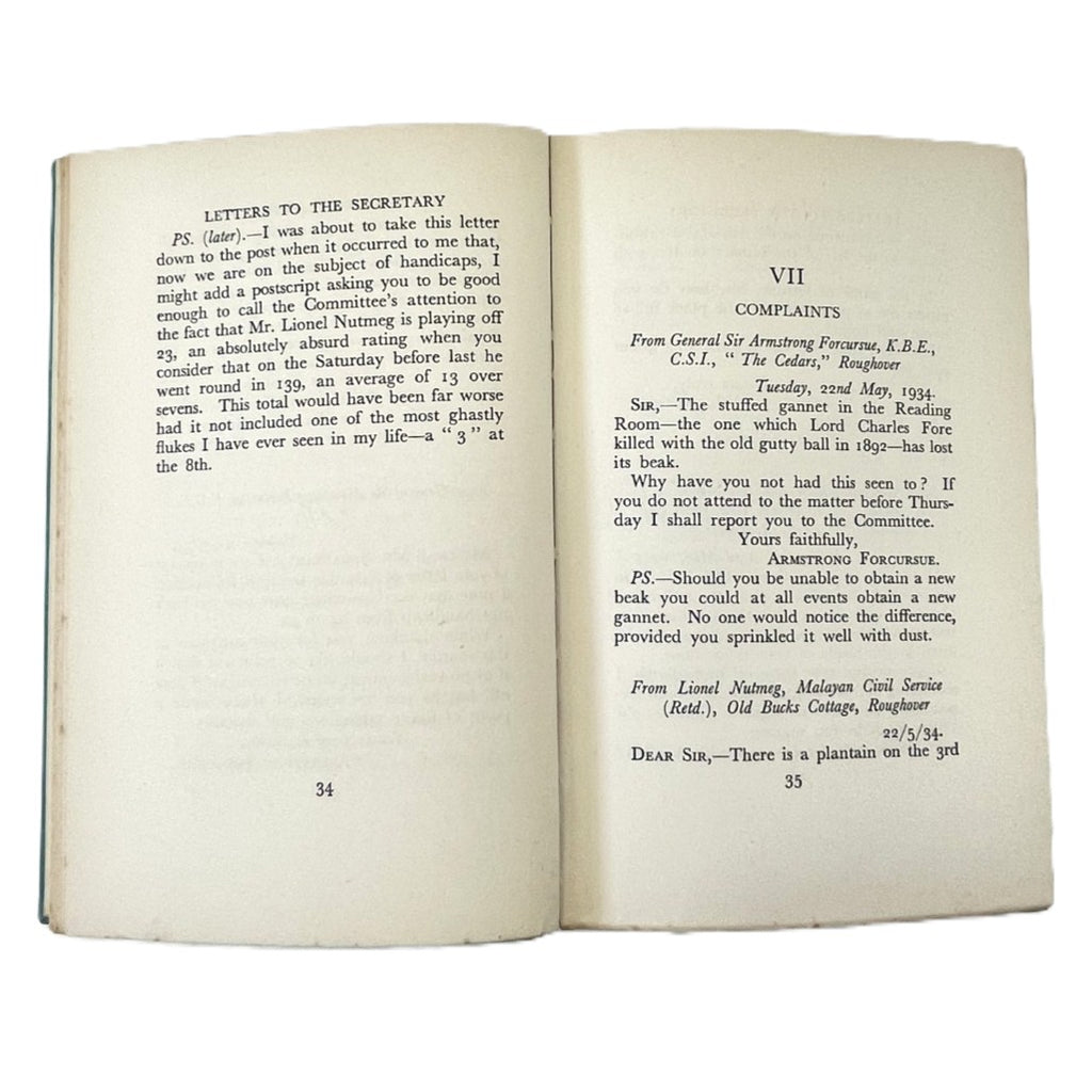 Letters to the Secretary of a Golf Club by G.C. Nash - 1935 First Edition