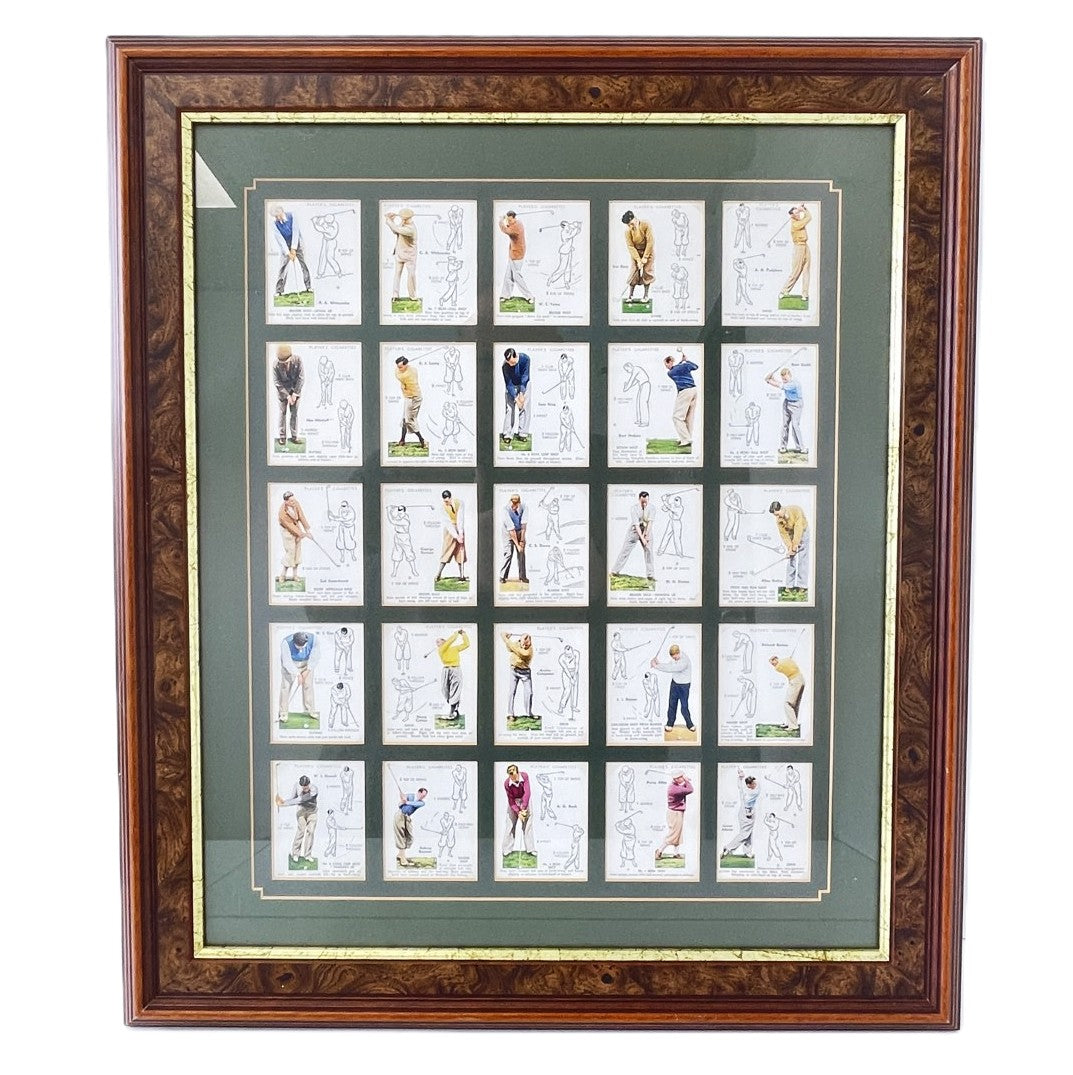 Framed Full Set of 25 1939 John Player & Sons Cigarette Cards - "GOLF"