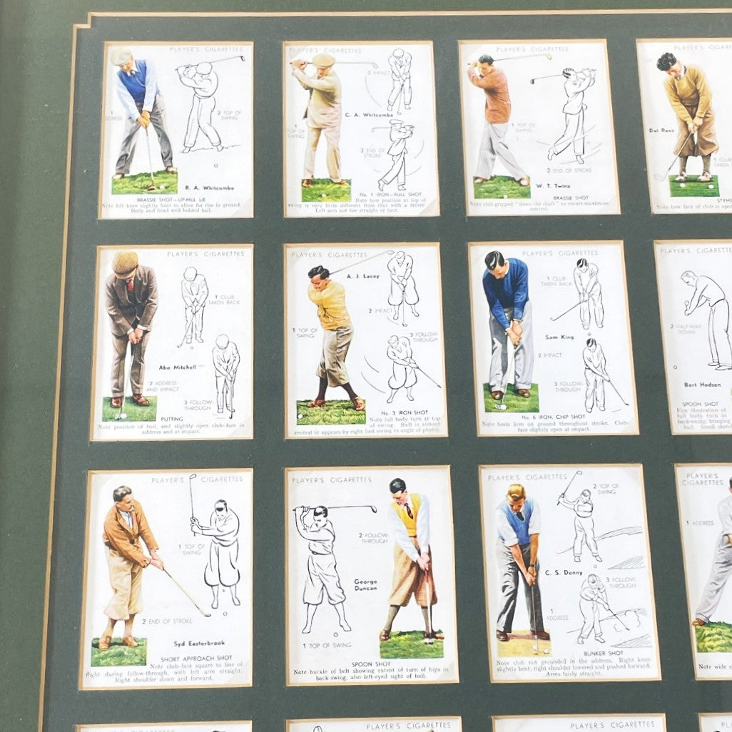 Framed Full Set of 25 1939 John Player & Sons Cigarette Cards - "GOLF"