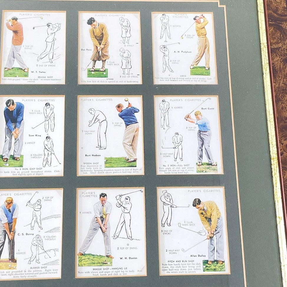 Framed Full Set of 25 1939 John Player & Sons Cigarette Cards - "GOLF"