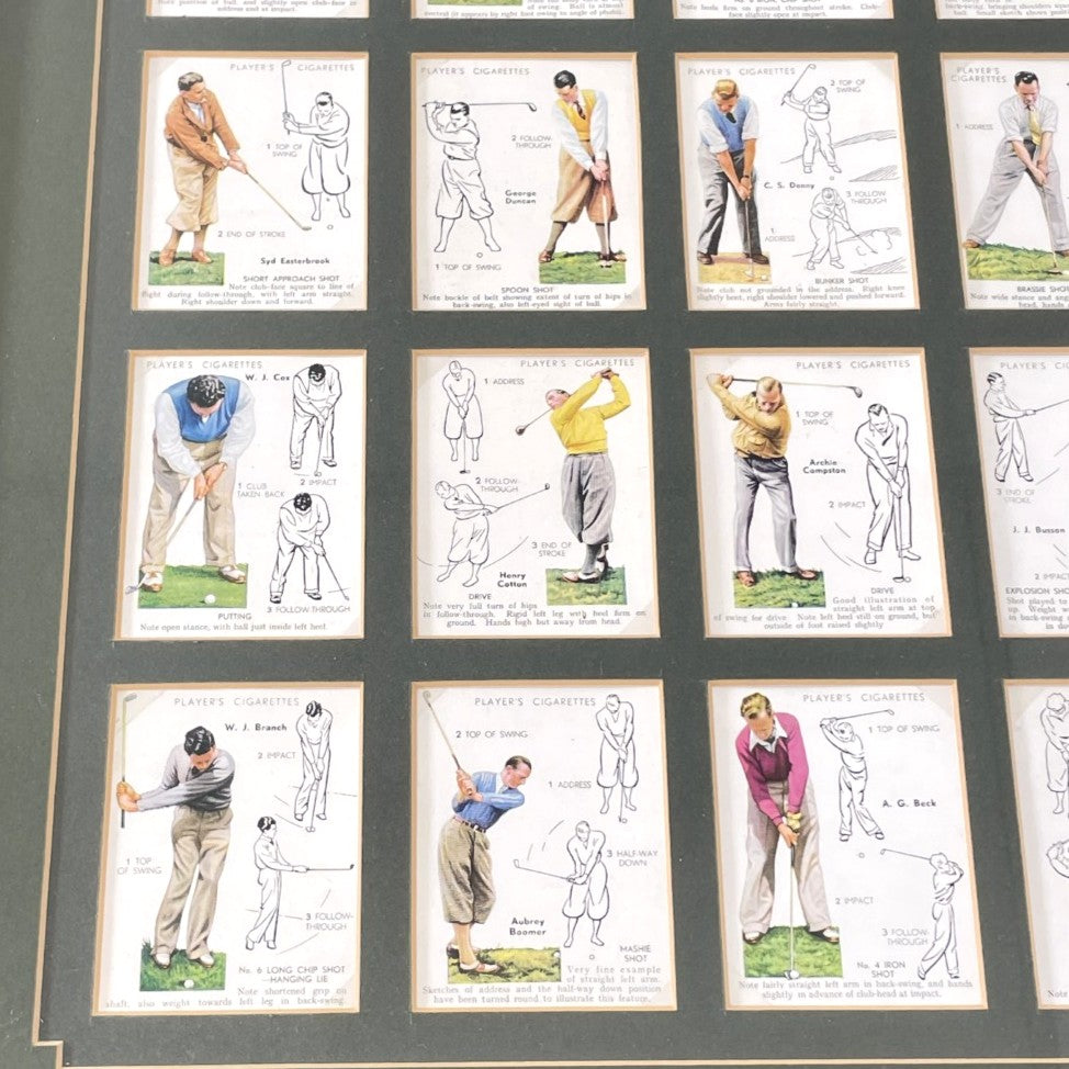 Framed Full Set of 25 1939 John Player & Sons Cigarette Cards - "GOLF"