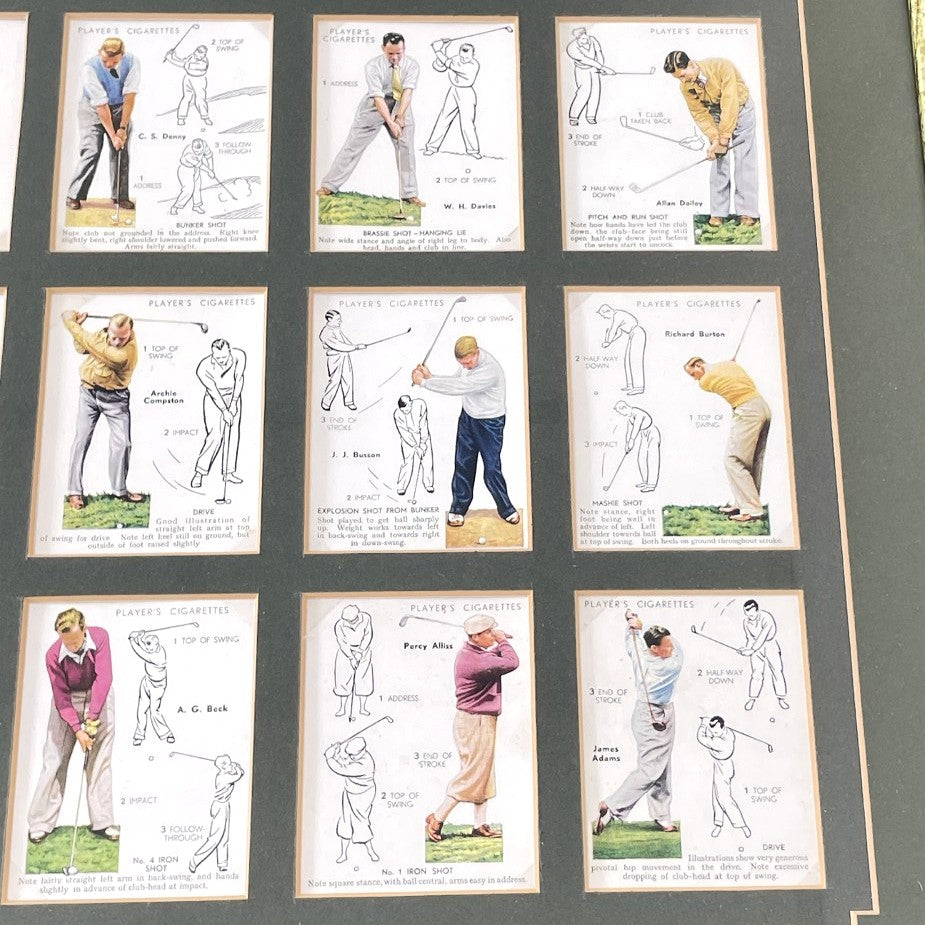 Framed Full Set of 25 1939 John Player & Sons Cigarette Cards - "GOLF"