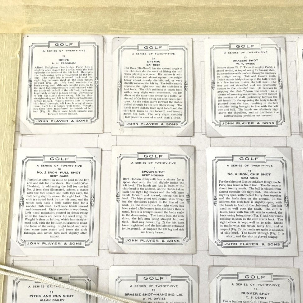Framed Full Set of 25 1939 John Player & Sons Cigarette Cards - "GOLF"