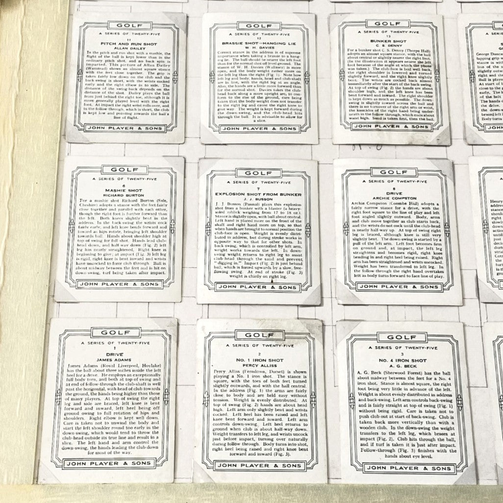 Framed Full Set of 25 1939 John Player & Sons Cigarette Cards - "GOLF"