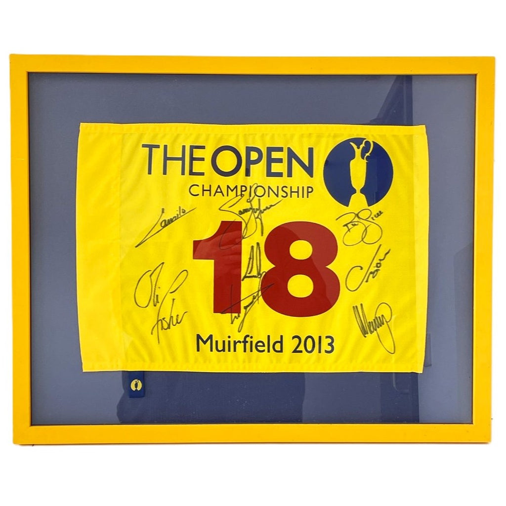The Open Championship Muirfield 2013 - Framed Flag - Signed by 7 Players inc. Luke Donald & Ernie Els