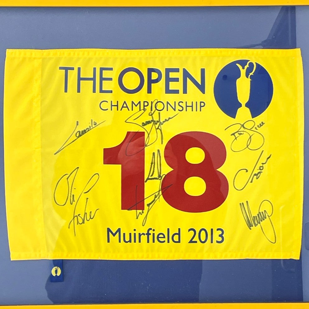 The Open Championship Muirfield 2013 - Framed Flag - Signed by 7 Players inc. Luke Donald & Ernie Els