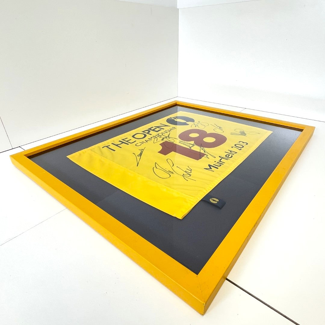 The Open Championship Muirfield 2013 - Framed Flag - Signed by 7 Players inc. Luke Donald & Ernie Els