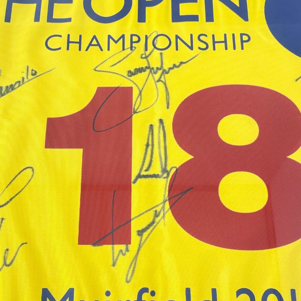 The Open Championship Muirfield 2013 - Framed Flag - Signed by 7 Players inc. Luke Donald & Ernie Els