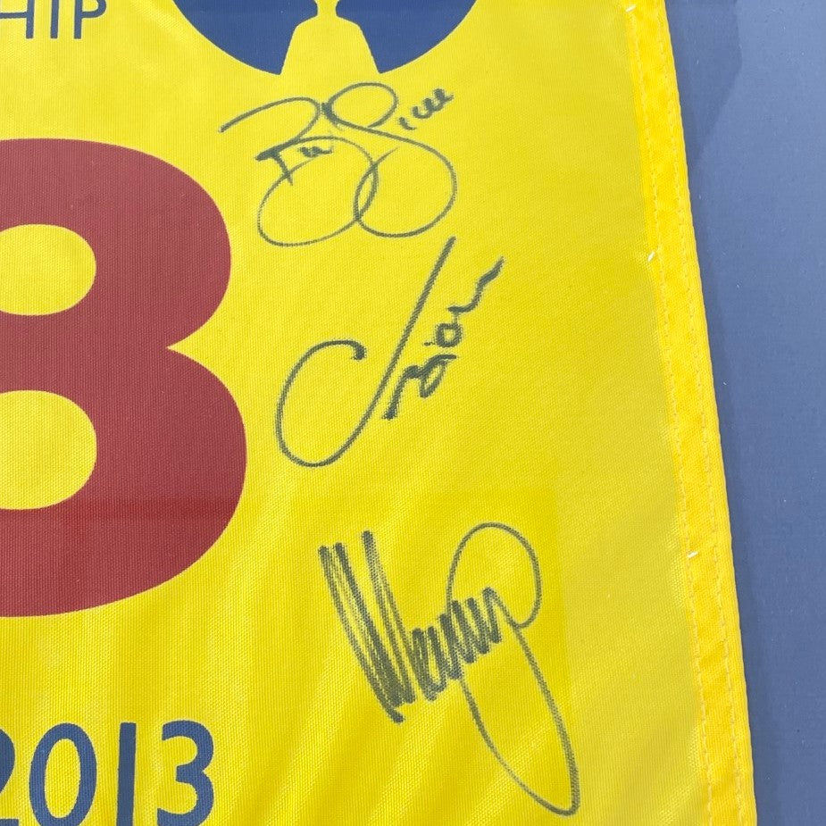 The Open Championship Muirfield 2013 - Framed Flag - Signed by 7 Players inc. Luke Donald & Ernie Els
