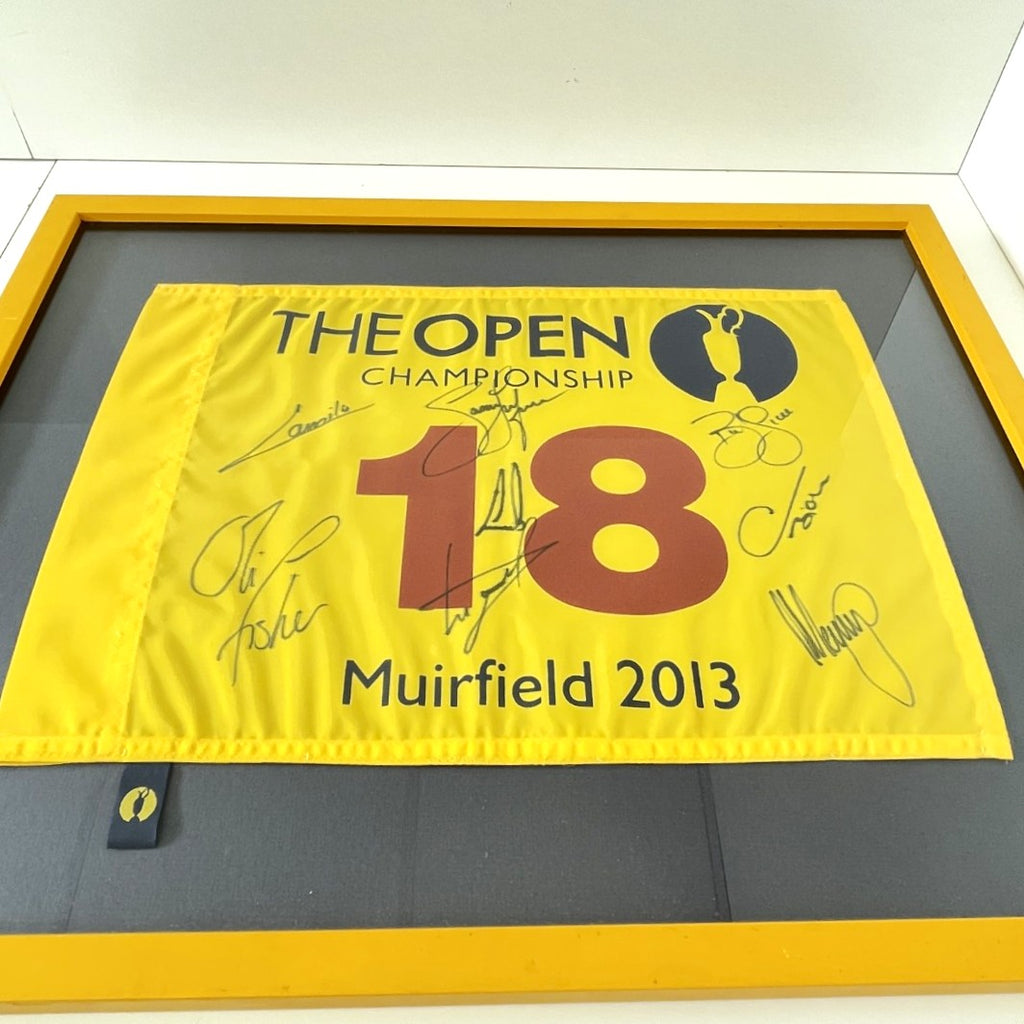 The Open Championship Muirfield 2013 - Framed Flag - Signed by 7 Players inc. Luke Donald & Ernie Els