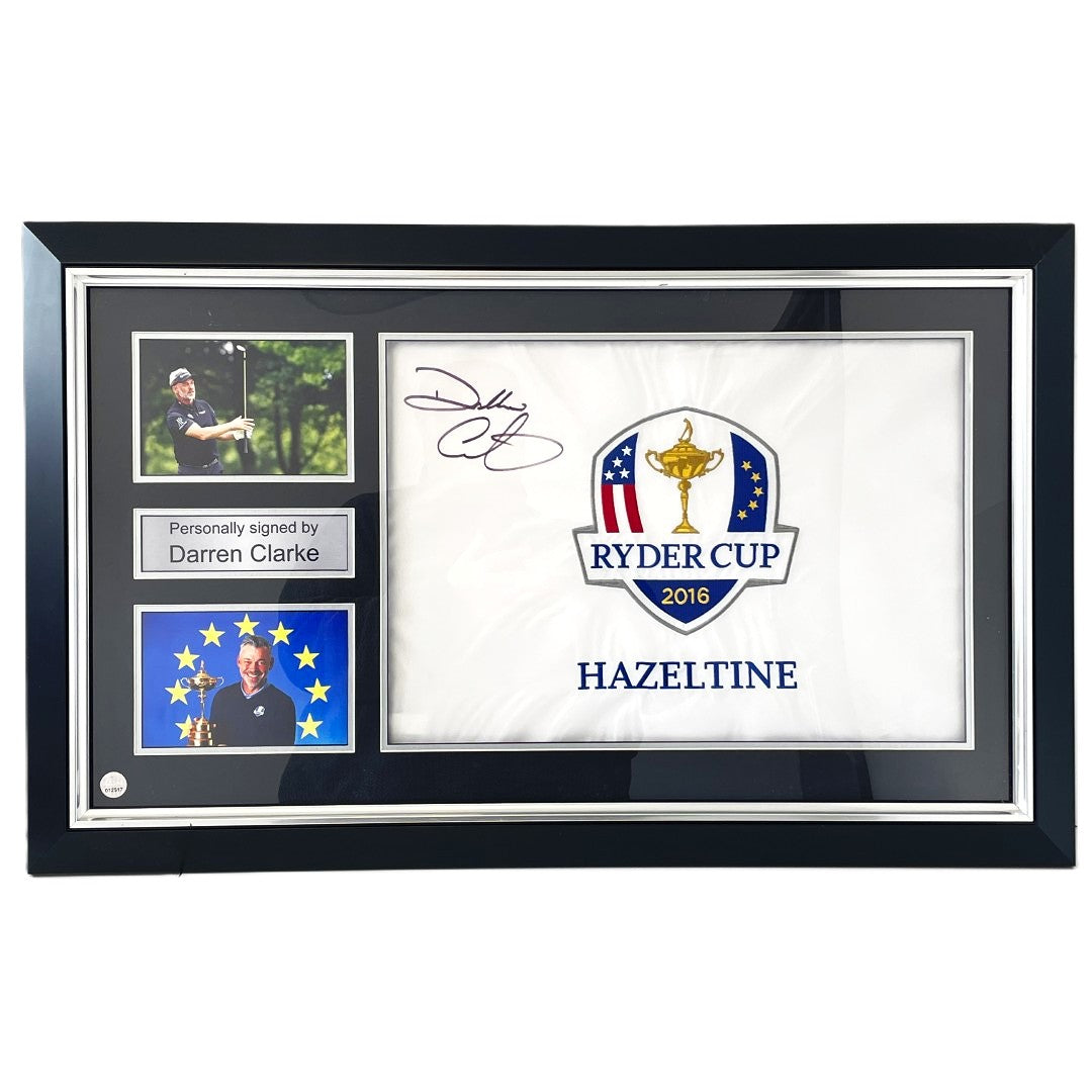 Ryder Cup 2016 Hazeltine - Framed Signed Pin Flag by European Captain Darren Clarke