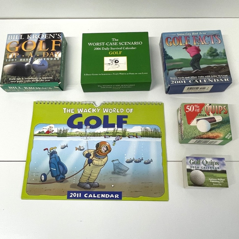 A Collection of 6 Golf Themed Novelty Desk and Wall Calendars