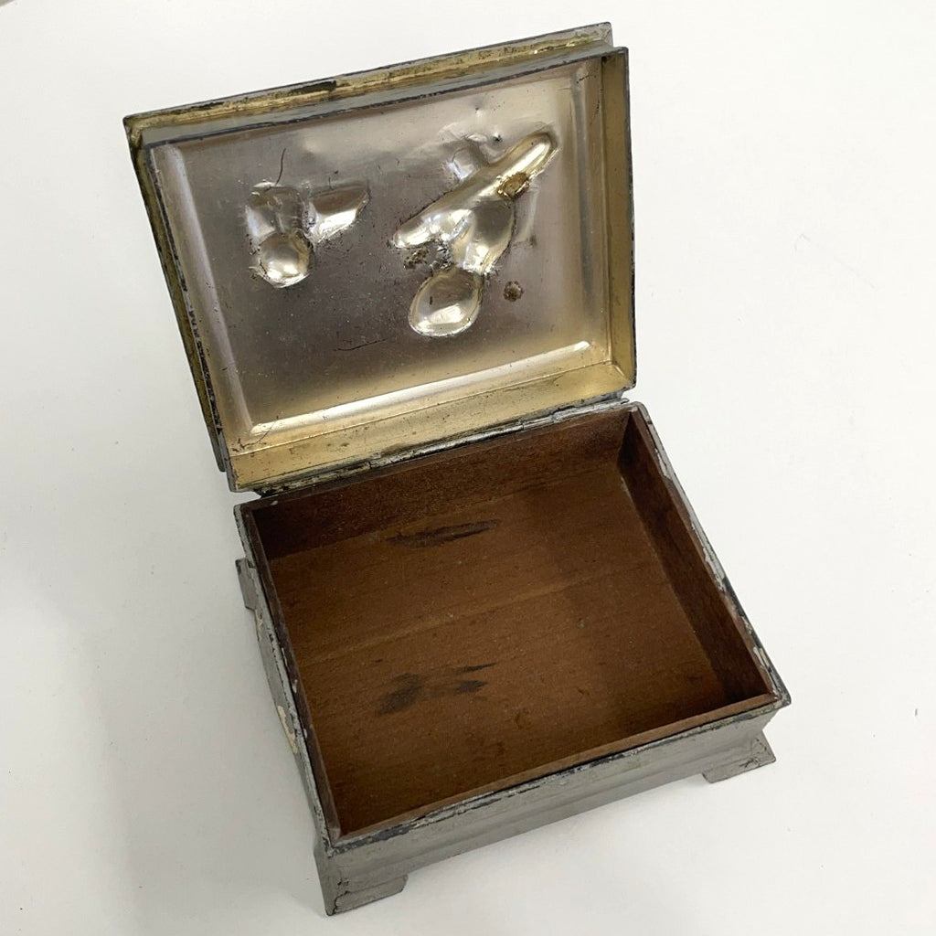 Antique Metal Trinket Box - Golfer with Dog - circa 1920s