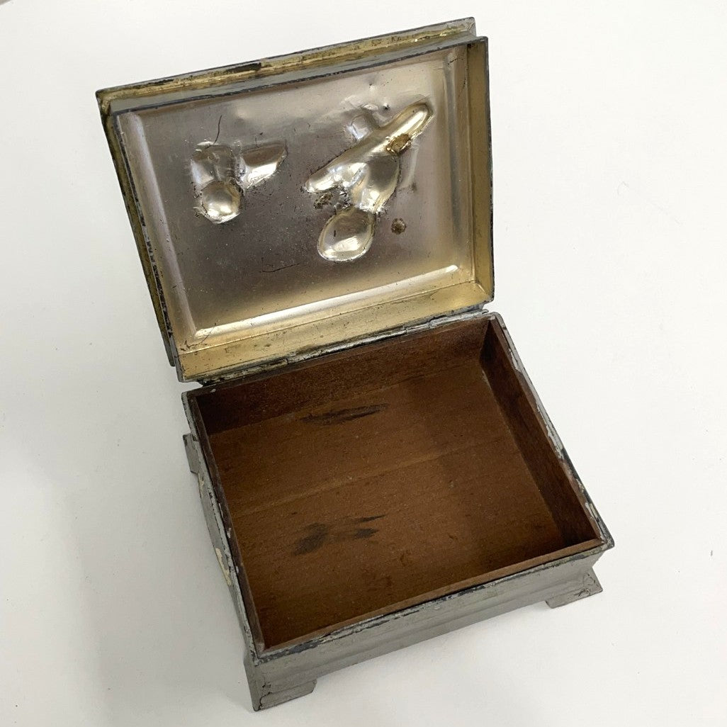 Antique Metal Trinket Box - Golfer with Dog - circa 1920s