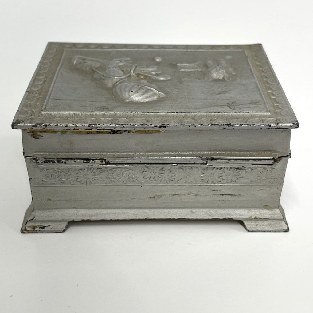 Antique Metal Trinket Box - Golfer with Dog - circa 1920s