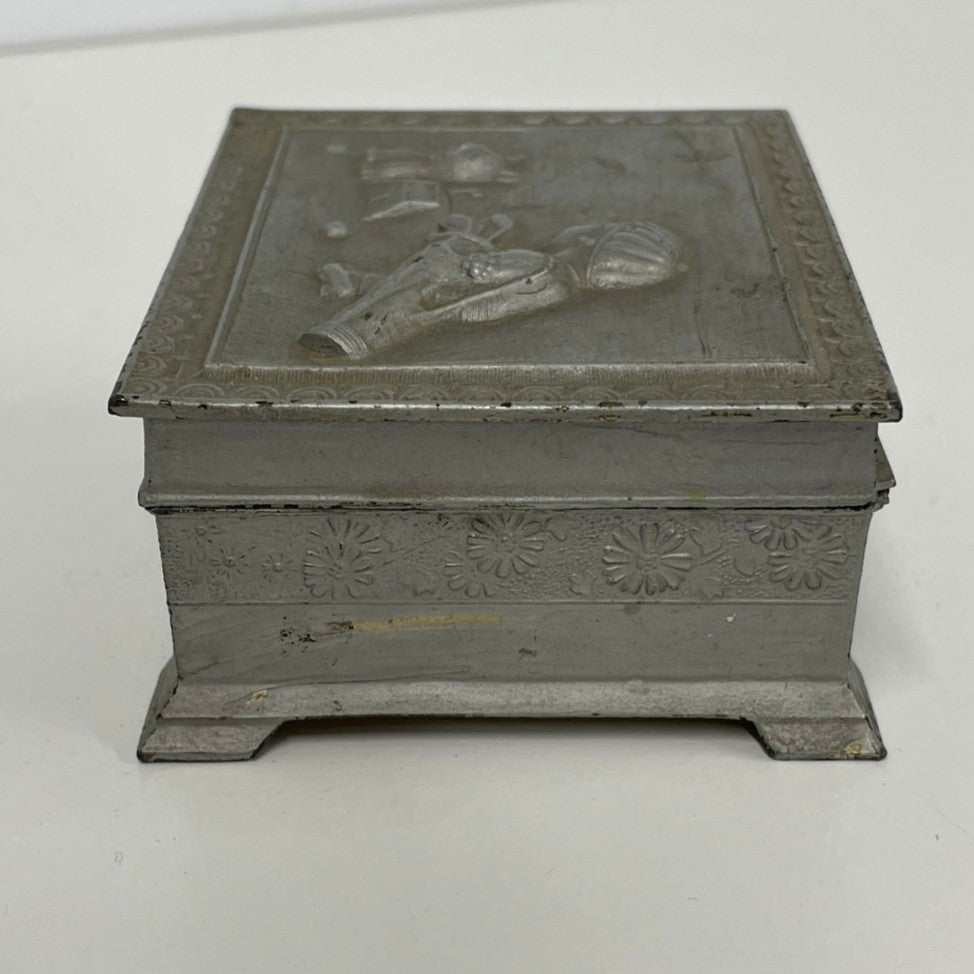 Antique Metal Trinket Box - Golfer with Dog - circa 1920s