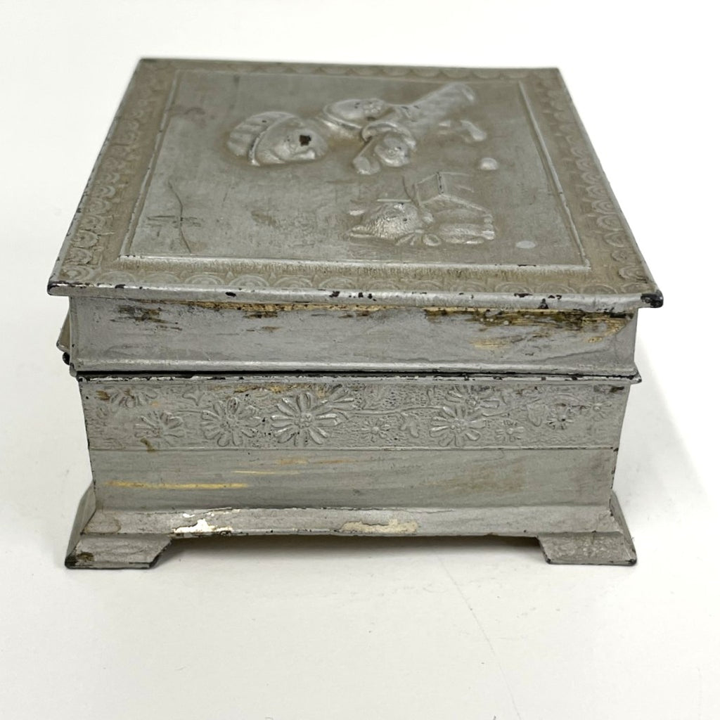 Antique Metal Trinket Box - Golfer with Dog - circa 1920s