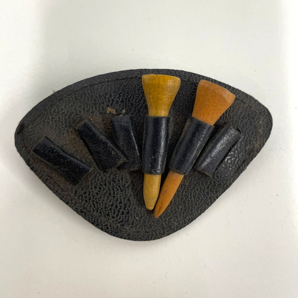 Vintage Leather Golf Tee Holder with Wooden Tees - c.1930s