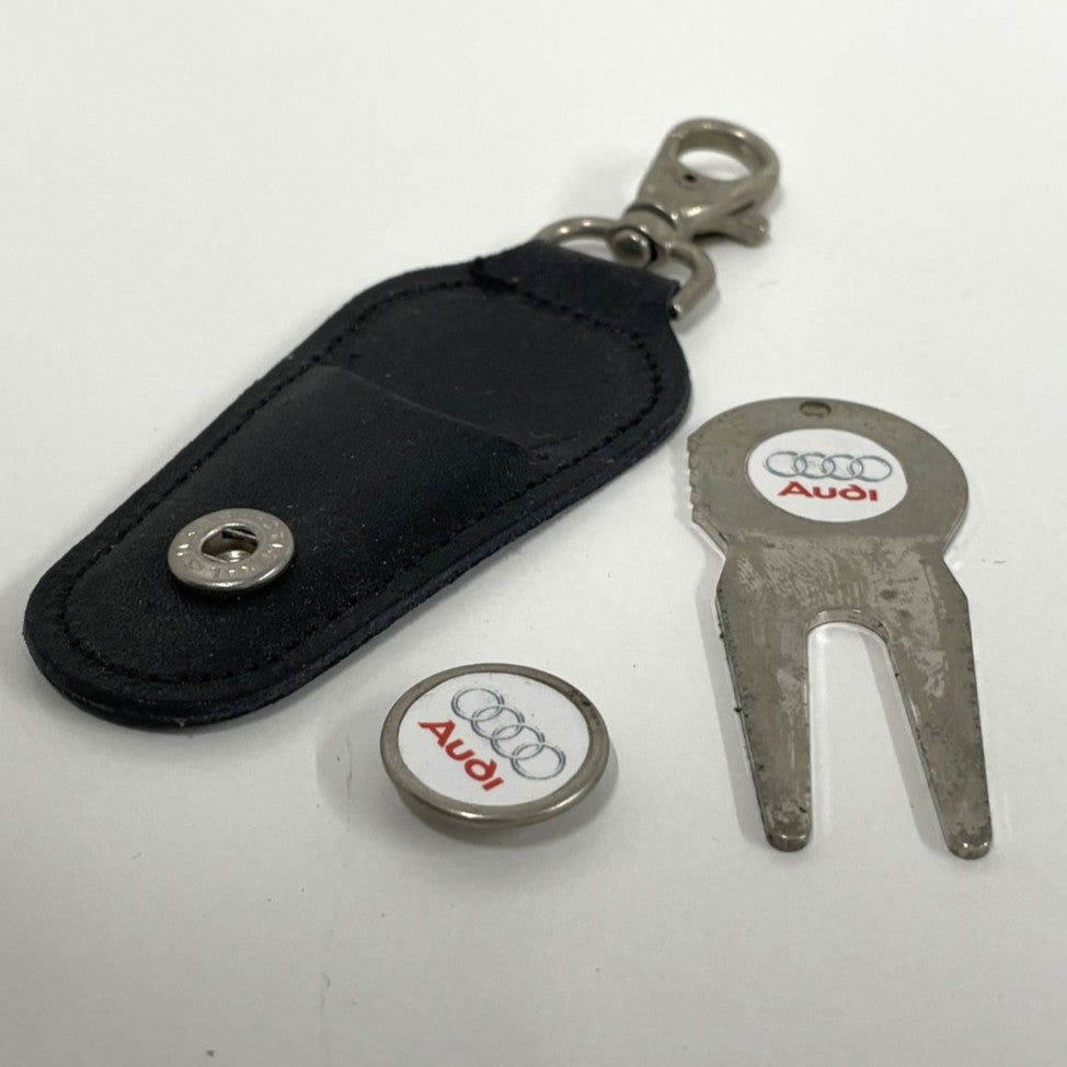 Vintage AUDI Leather Keyring with Divot Tool and Ball Marker