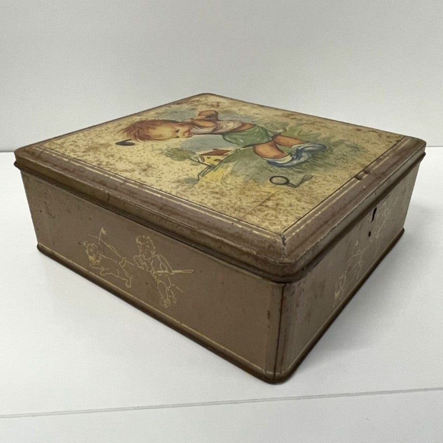 Vintage Van Melle Storage Tin - Young Golfer - c.1950s