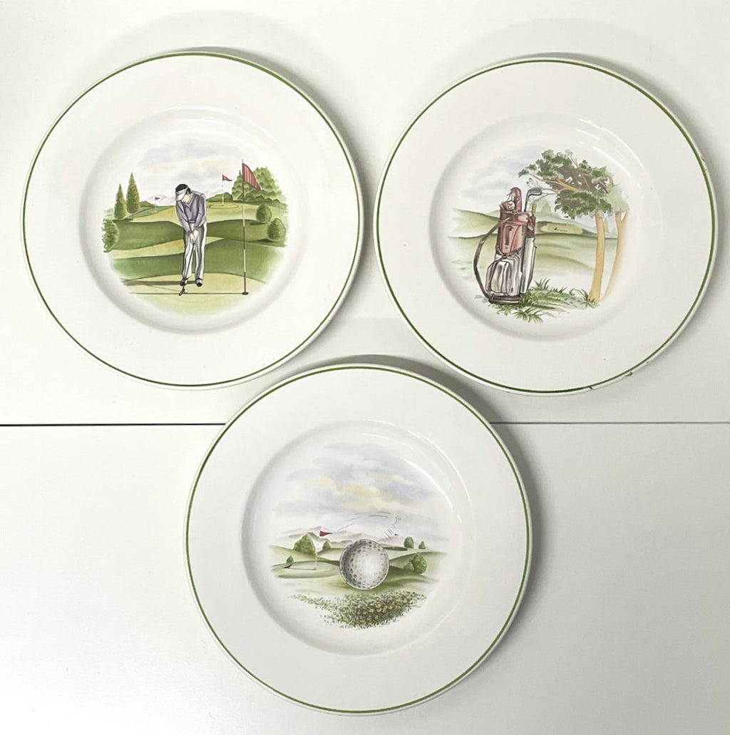 Set of 3 Niderviller Pottery Ceramic 11" Plates with Golfing Designs