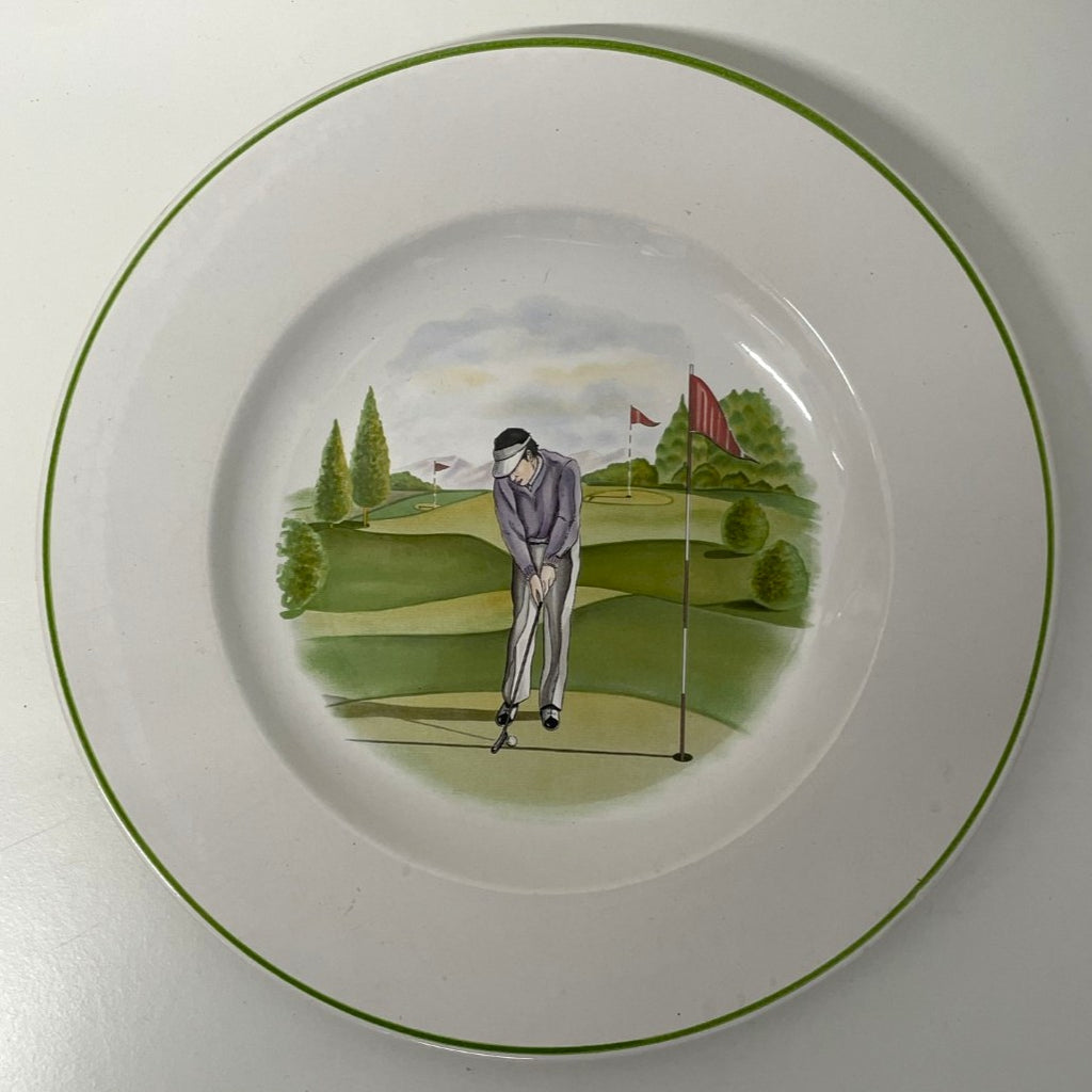 Set of 3 Niderviller Pottery Ceramic 11" Plates with Golfing Designs