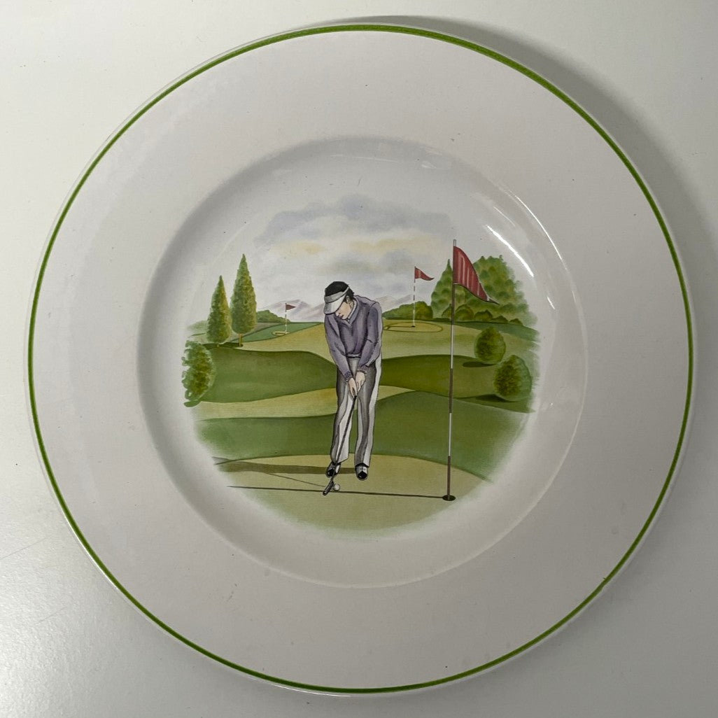 Set of 3 Niderviller Pottery Ceramic 11" Plates with Golfing Designs