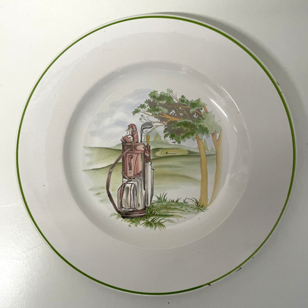 Set of 3 Niderviller Pottery Ceramic 11" Plates with Golfing Designs