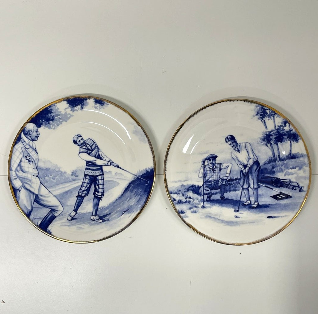 2x Plates - DJC Golfing Collectables - Fine Bone China - Golfing Themes Decoration - Blue