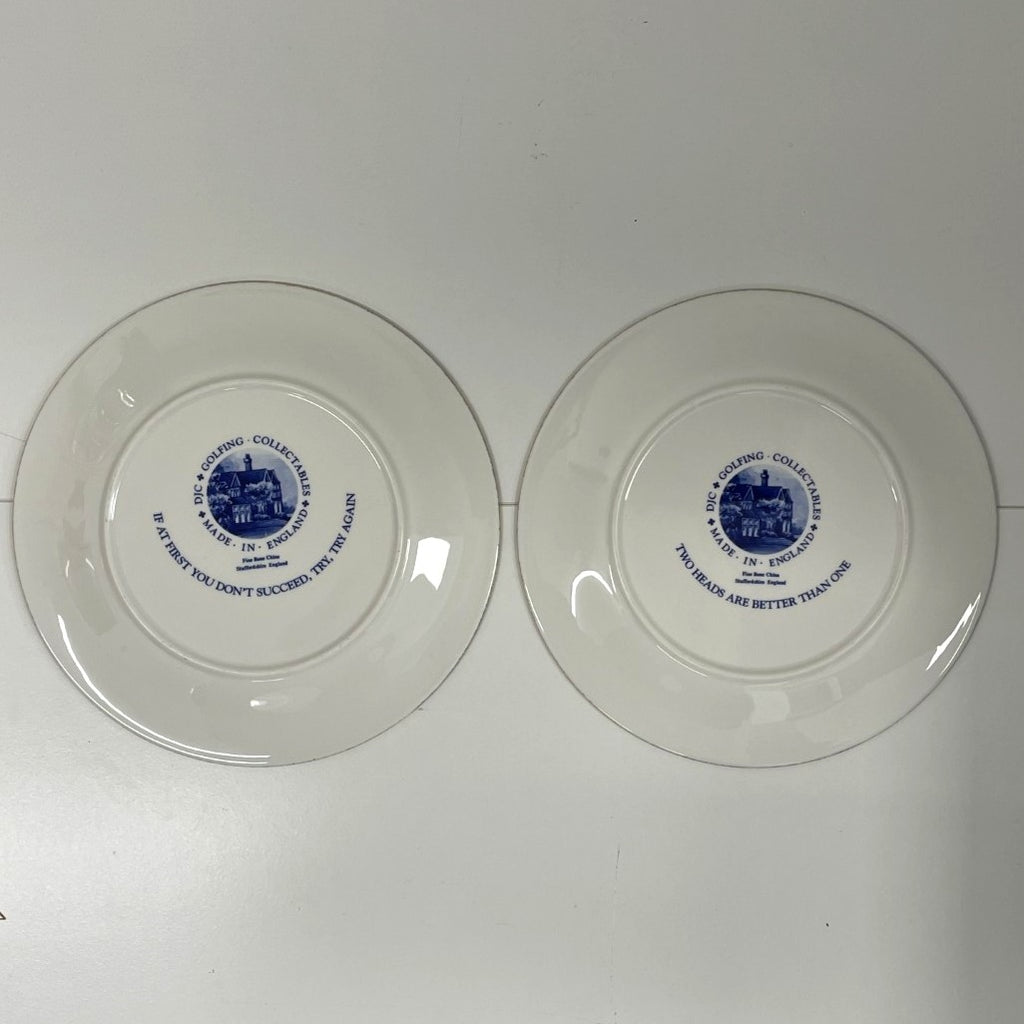 2x Plates - DJC Golfing Collectables - Fine Bone China - Golfing Themes Decoration - Blue