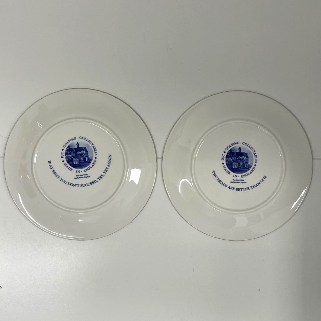 2x Plates - DJC Golfing Collectables - Fine Bone China - Golfing Themes Decoration - Blue