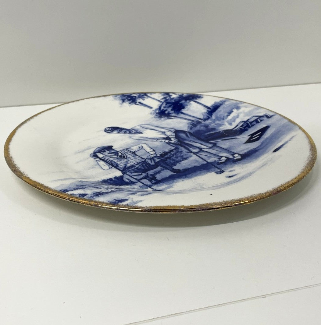 2x Plates - DJC Golfing Collectables - Fine Bone China - Golfing Themes Decoration - Blue