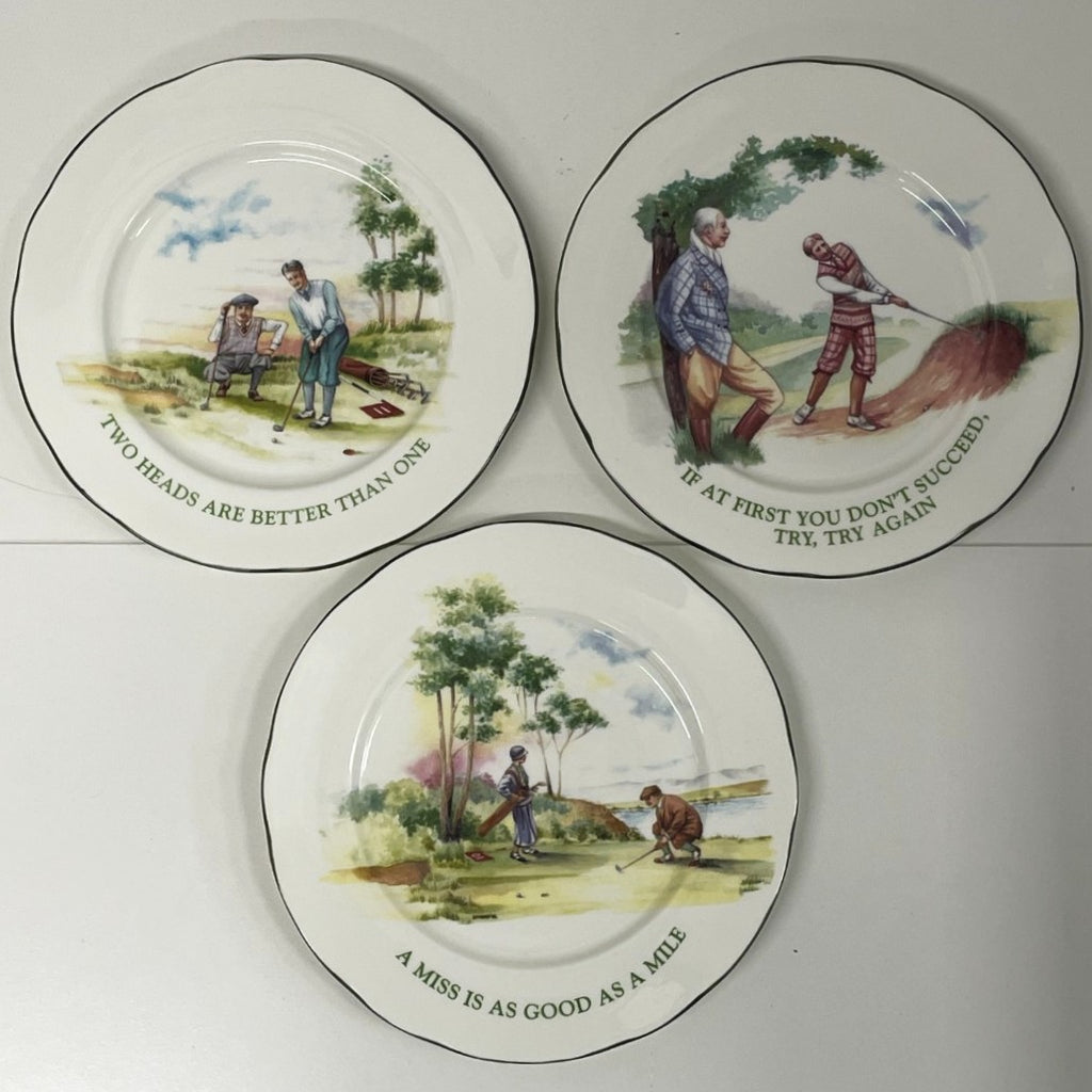 3x Plates - DJC Golfing Collectables - Fine Bone China - Golfing Themes Decoration - Green