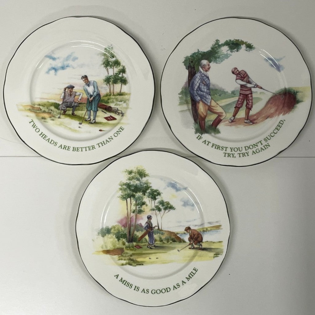 3x Plates - DJC Golfing Collectables - Fine Bone China - Golfing Themes Decoration - Green