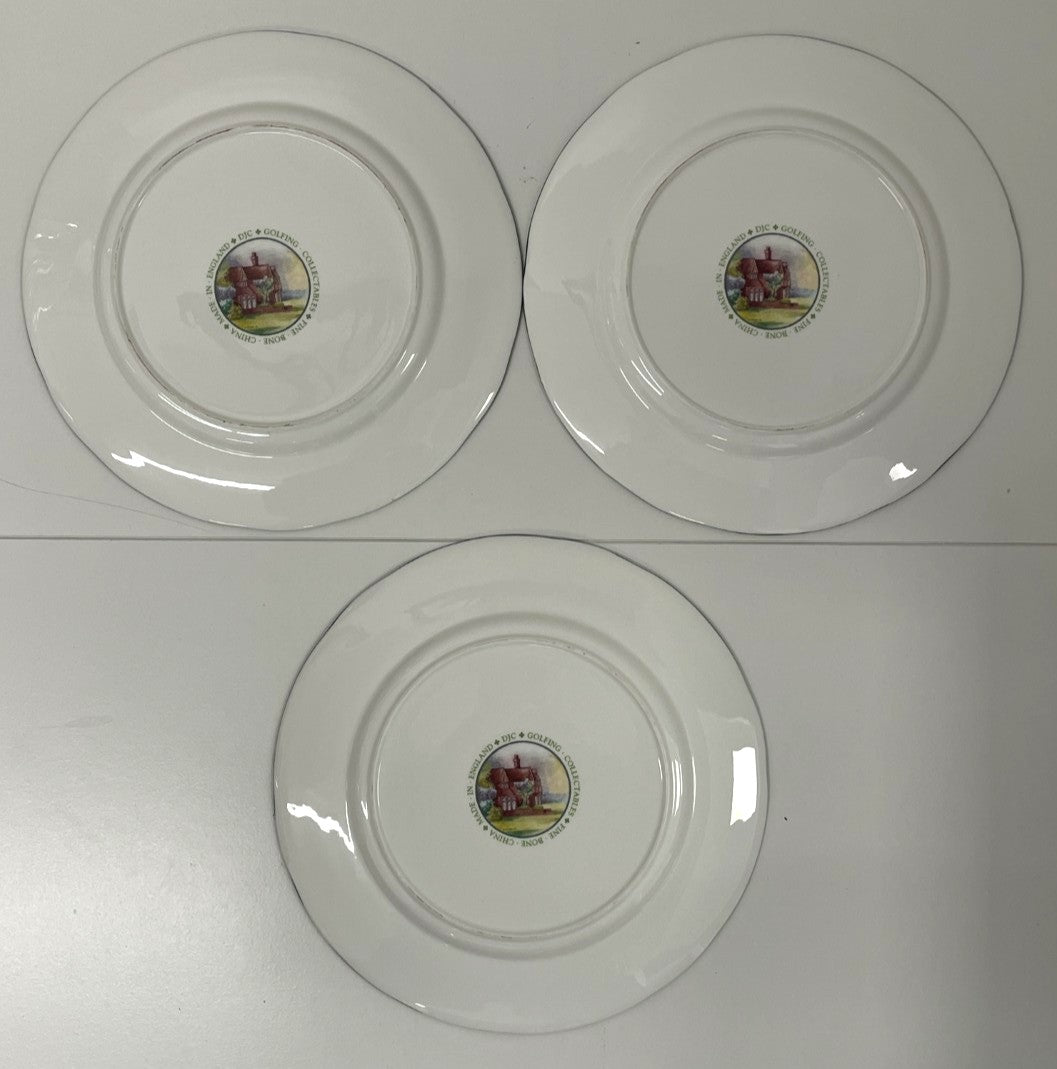 3x Plates - DJC Golfing Collectables - Fine Bone China - Golfing Themes Decoration - Green
