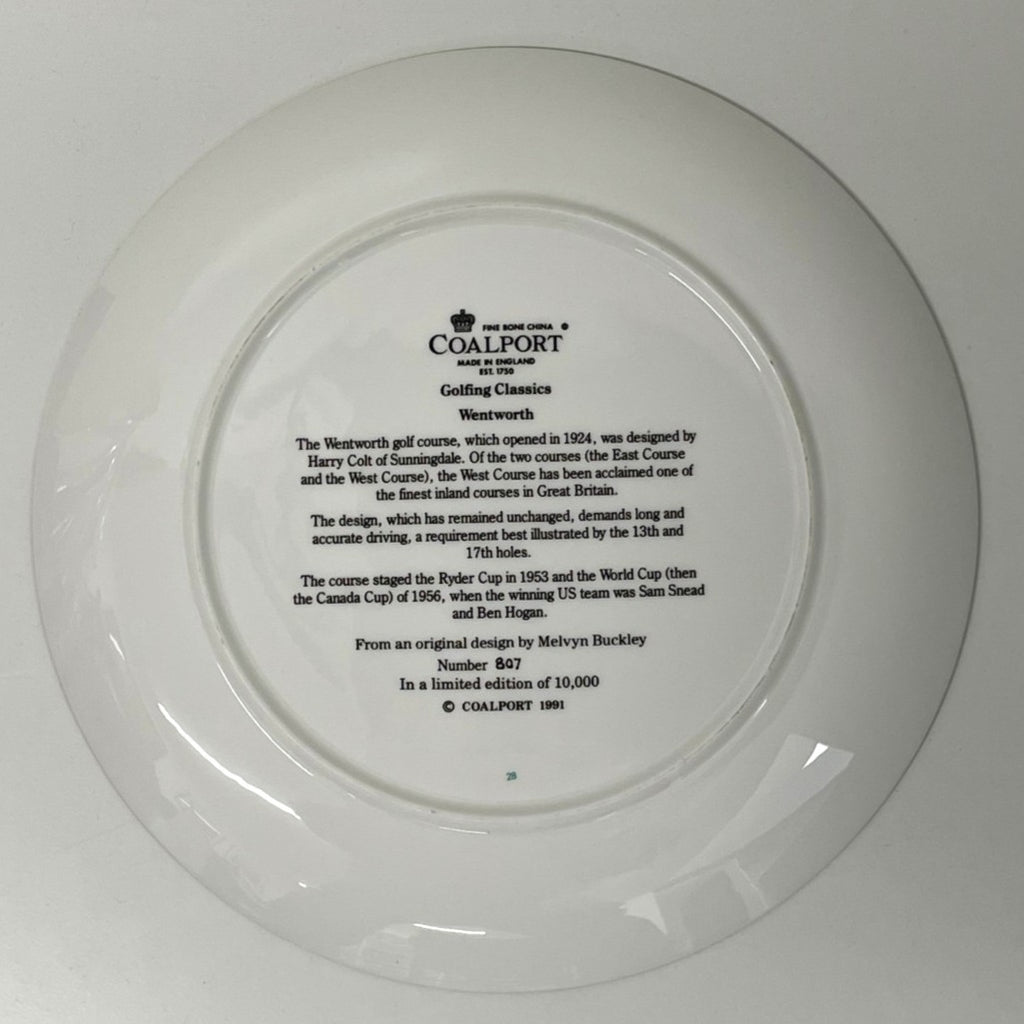 COALPORT Fine Bone China  - Golfing Classics Limited Collectors Edition Plate - Wentworth - No.803/10,000