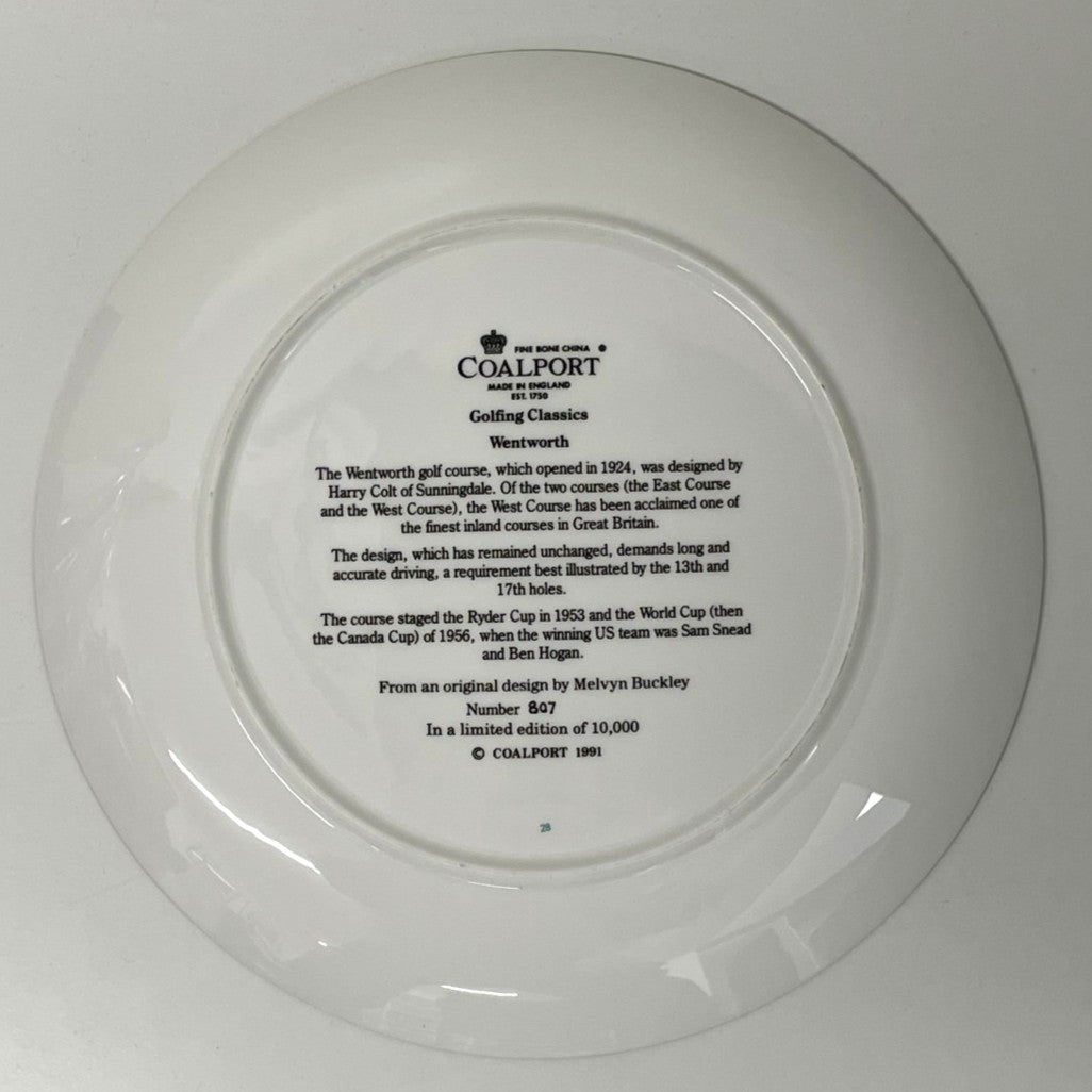COALPORT Fine Bone China  - Golfing Classics Limited Collectors Edition Plate - Wentworth - No.803/10,000